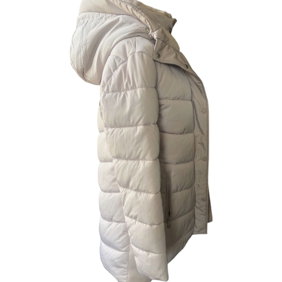 Andrew Marc cream Neutral Cozy Quilted  Faux Fur Trim Hooded Puffer Coat Sz XL - Picture 5 of 16